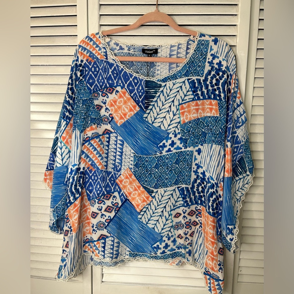 Tolani‎ Blue & Orange Printed Women's Top Size XL